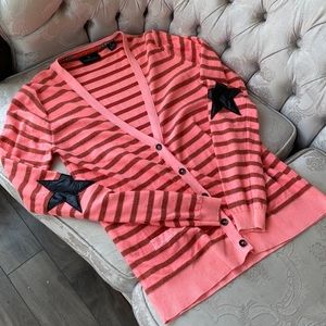 Maison Scotch Striped Cardigan Star Elbow Patches